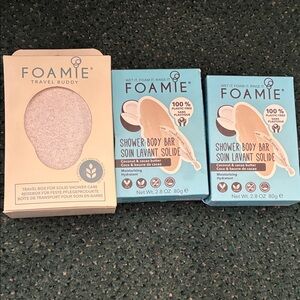Foamie Shower Body Bar - Coconut & Cocoa Butter with travel case